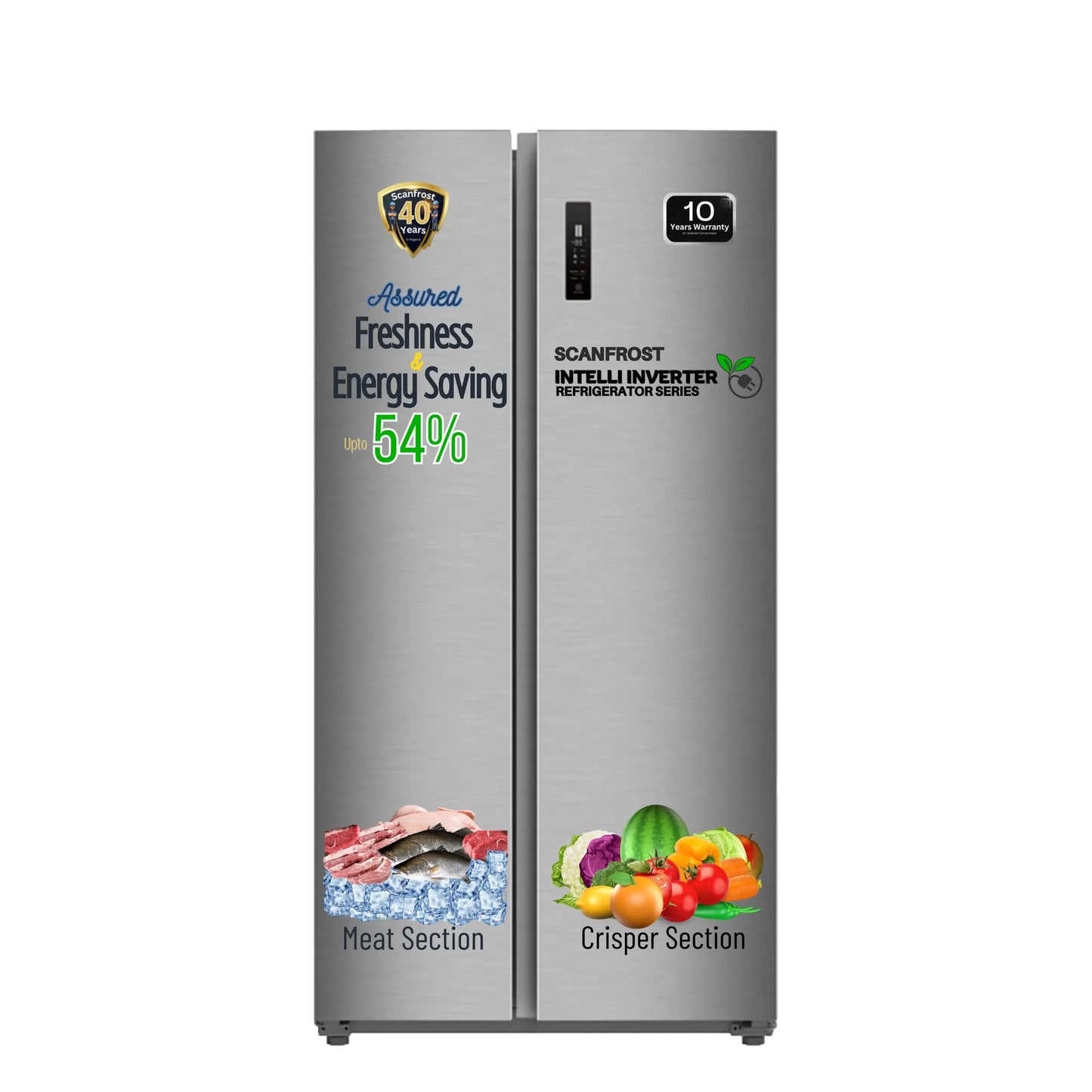 Scanfrost Inverter Side By Side Fridge 450L Steel Finish (SFSBS450ME)