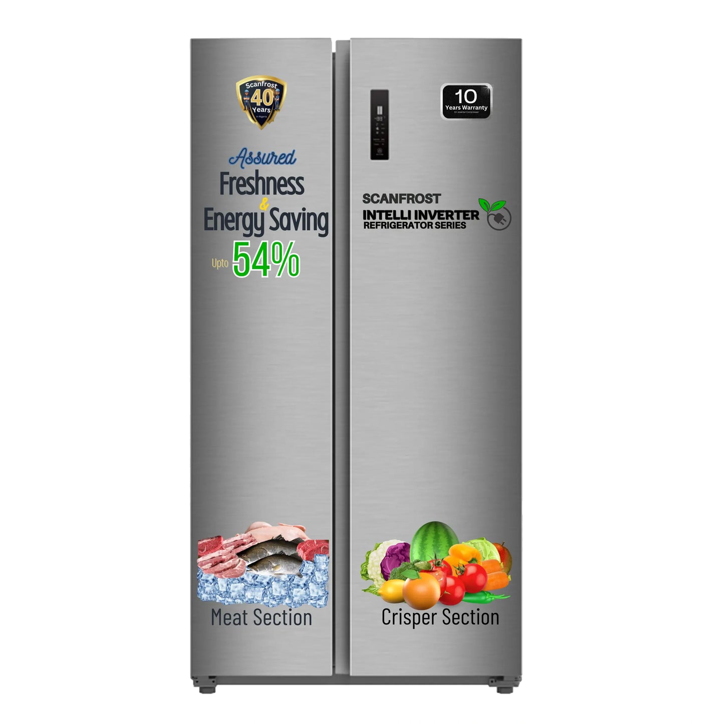 Scanfrost Inverter Side by Side Fridge 650L Steel Finish (SFSBS650ME)