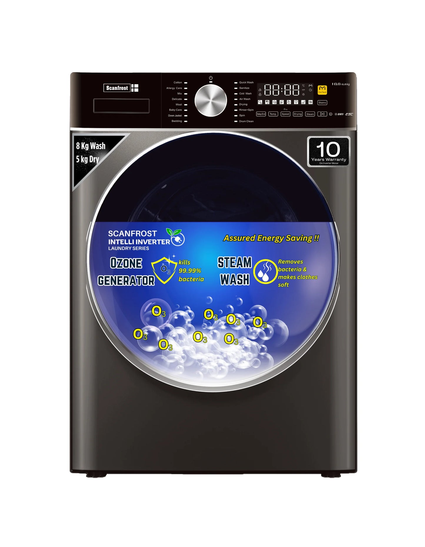 Scanfrost Front Load Wash & Dry 8/5Kg Grey (SFWD85INVME) Inverter