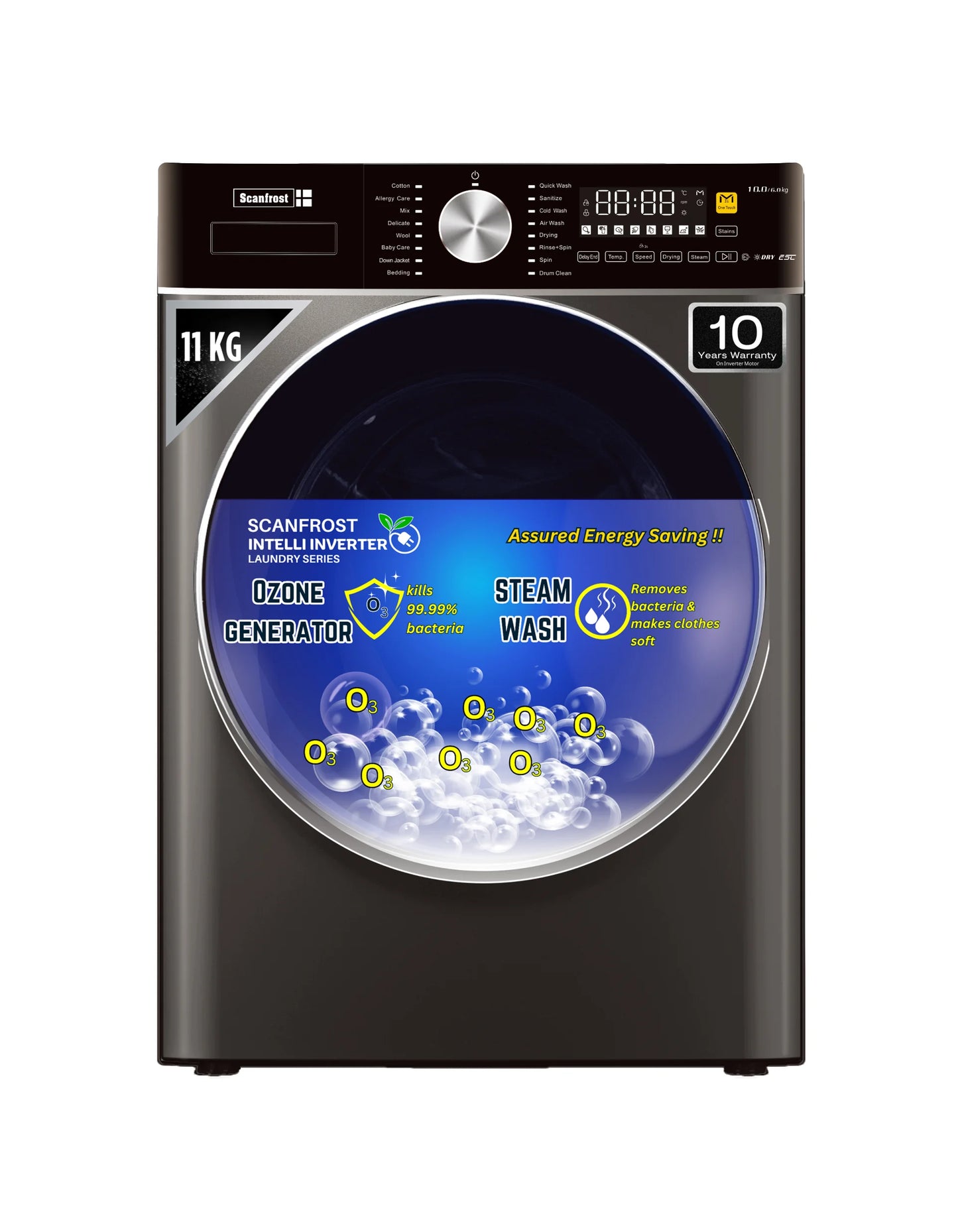 Scanfrost Inverter Front Load Washing Machine 11Kg Grey (SFWMFL11000INVME)