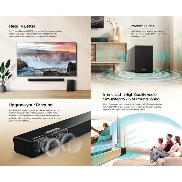 Hisense Soundbar 2.1ch 160W with Wireless Subwoofer (2107G)